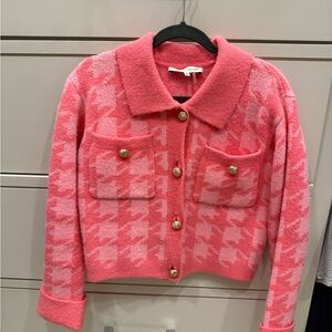 English Factory Pink Houndstooth Jacket with Gold Buttons